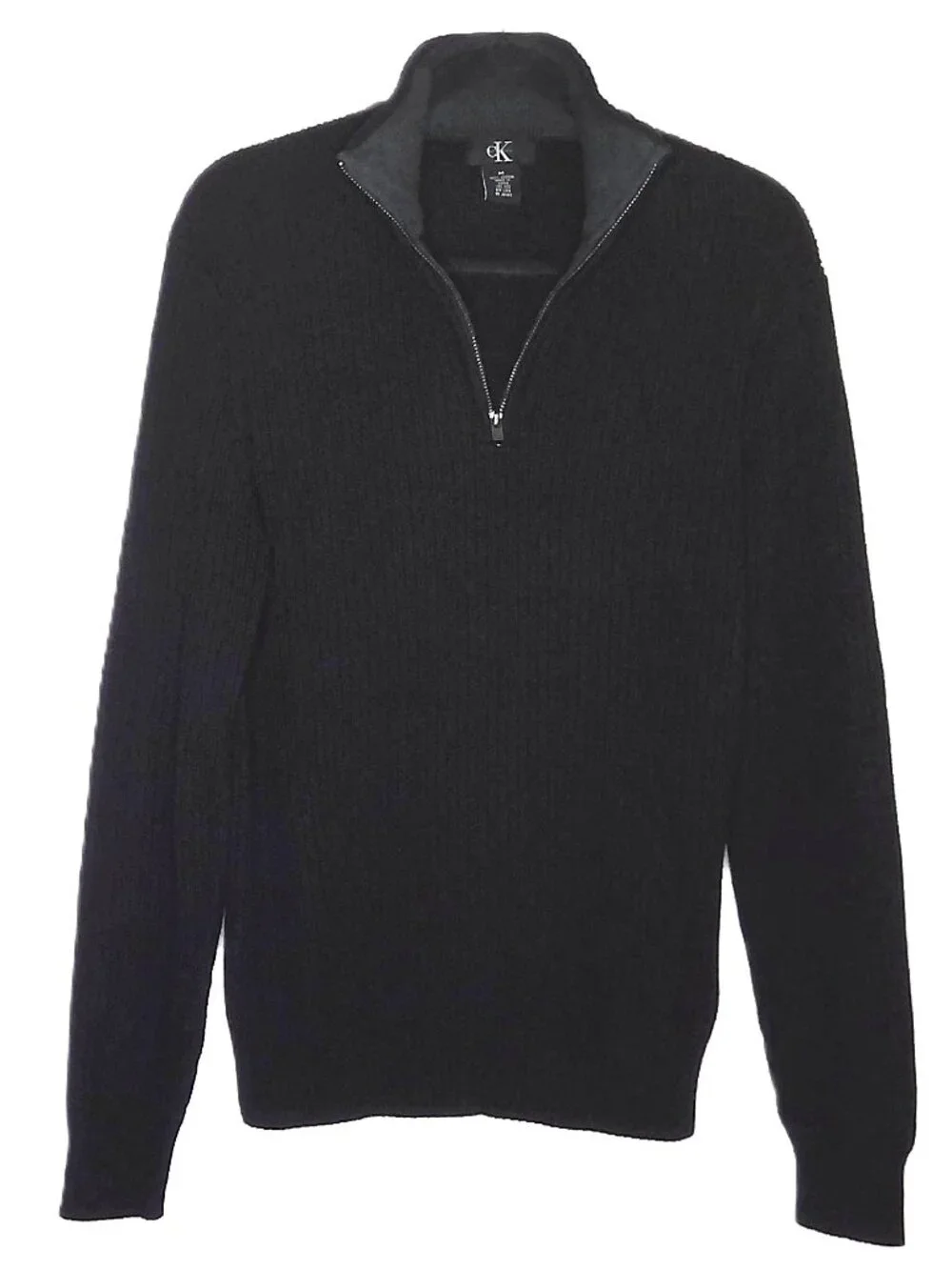 Calvin Klein Men's Black Knit Sweater Pullover 1/4 Zip Heavy Cotton Ribbed Sz M